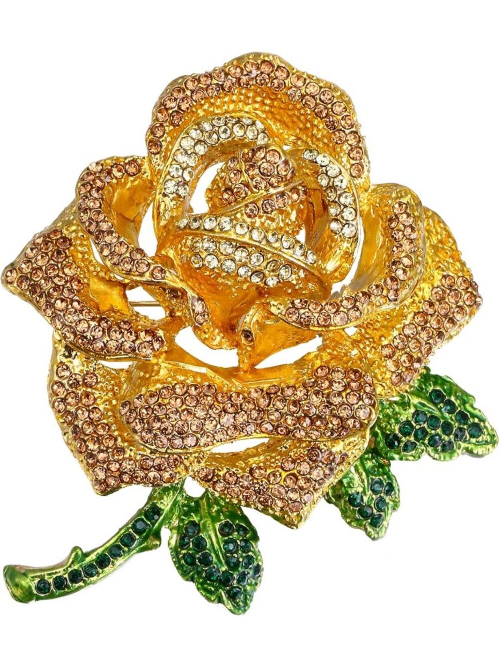Elegant Rose Flower Brooch Pin with Austrian Crystal Rhinestones for Party